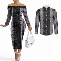 Hawaii Queen Liliuokalani Couples Matching Off The Shoulder Long Sleeve Dress and Long Sleeve Button Shirt Hawaiian Lei Pua Kalaunu