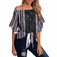 Hawaii Queen Liliuokalani Off Shoulder Wrap Waist Top Hawaiian Lei Pua Kalaunu