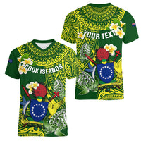 Personalized Cook Islands Women V Neck T Shirt Coat Of Arms Plumeria Polynesian Turtle LT05 - Polynesian Pride