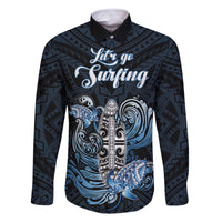 Personalised Polynesia Go Surfing Family Matching Mermaid Dress and Hawaiian Shirt The Pacific Wave Of Water LT05 Dad's Shirt - Long Sleeve Blue - Polynesian Pride