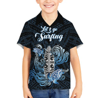 Personalised Polynesia Go Surfing Family Matching Tank Maxi Dress and Hawaiian Shirt The Pacific Wave Of Water LT05 Son's Shirt Blue - Polynesian Pride