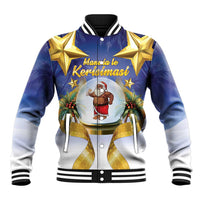 Samoa Christmas Baseball Jacket Snow Globe With Samoan Santa - Polynesian Pride