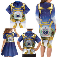 Samoa Christmas Family Matching Long Sleeve Bodycon Dress and Hawaiian Shirt Snow Globe With Samoan Santa - Polynesian Pride