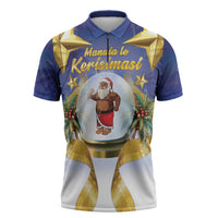 Samoa Christmas Zipper Polo Shirt Snow Globe With Samoan Santa - Polynesian Pride