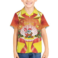 French Polynesia Christmas Family Matching Off The Shoulder Long Sleeve Dress and Hawaiian Shirt Seashell Santa Beach Vibes - Polynesian Pride