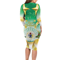 Cook Islands Christmas Long Sleeve Bodycon Dress Seashell Santa Beach Vibes - Polynesian Pride