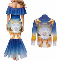Marshall Islands Christmas Couples Matching Mermaid Dress and Long Sleeve Button Shirt Seashell Santa Beach Vibes LT05 - Polynesian Pride