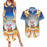 Marshall Islands Christmas Couples Matching Summer Maxi Dress and Hawaiian Shirt Seashell Santa Beach Vibes LT05 Navy - Polynesian Pride