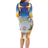 Marshall Islands Christmas Family Matching Long Sleeve Bodycon Dress and Hawaiian Shirt Seashell Santa Beach Vibes - Polynesian Pride
