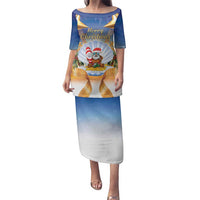 Marshall Islands Christmas Family Matching Puletasi and Hawaiian Shirt Seashell Santa Beach Vibes LT05 Mom's Dress Navy - Polynesian Pride