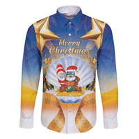 Marshall Islands Christmas Family Matching Short Sleeve Bodycon Dress and Hawaiian Shirt Seashell Santa Beach Vibes - Polynesian Pride