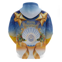 Marshall Islands Christmas Zip Hoodie Seashell Santa Beach Vibes - Polynesian Pride