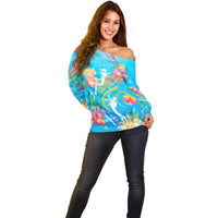 Under The Sea Scuba Diving Off Shoulder Sweater Polynesian Pattern LT05 - Polynesian Pride