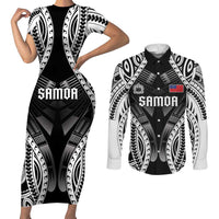 Personalised Remember Samoa Black Saturday Couples Matching Short Sleeve Bodycon Dress and Long Sleeve Button Shirt Samoa Mo Samoa LT05 Black - Polynesian Pride
