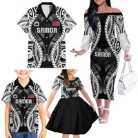 Personalised Remember Samoa Black Saturday Family Matching Off The Shoulder Long Sleeve Dress and Hawaiian Shirt Samoa Mo Samoa - Polynesian Pride