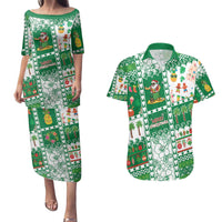 Norfolk Island Christmas Couples Matching Puletasi and Hawaiian Shirt Festive Beach Vibes LT05 Green - Polynesian Pride