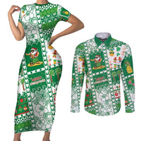 Norfolk Island Christmas Couples Matching Short Sleeve Bodycon Dress and Long Sleeve Button Shirt Festive Beach Vibes - Polynesian Pride