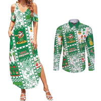 Norfolk Island Christmas Couples Matching Summer Maxi Dress and Long Sleeve Button Shirt Festive Beach Vibes - Polynesian Pride