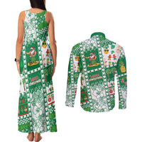 Norfolk Island Christmas Couples Matching Tank Maxi Dress and Long Sleeve Button Shirt Festive Beach Vibes - Polynesian Pride