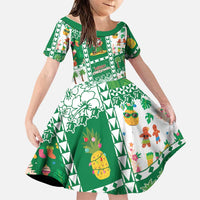 Norfolk Island Christmas Family Matching Summer Maxi Dress and Hawaiian Shirt Festive Beach Vibes LT05 Daughter's Dress Green - Polynesian Pride