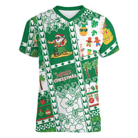 Norfolk Island Christmas Women V-Neck T-Shirt Festive Beach Vibes LT05 Female Green - Polynesian Pride