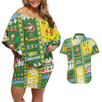 Pitcairn Islands Christmas Couples Matching Off Shoulder Short Dress and Hawaiian Shirt Festive Beach Vibes - Polynesian Pride