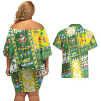 Pitcairn Islands Christmas Couples Matching Off Shoulder Short Dress and Hawaiian Shirt Festive Beach Vibes LT05 - Polynesian Pride