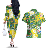 Pitcairn Islands Christmas Couples Matching Off The Shoulder Long Sleeve Dress and Hawaiian Shirt Festive Beach Vibes LT05 - Polynesian Pride