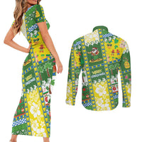 Pitcairn Islands Christmas Couples Matching Short Sleeve Bodycon Dress and Long Sleeve Button Shirt Festive Beach Vibes LT05 - Polynesian Pride