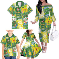 Pitcairn Islands Christmas Family Matching Off The Shoulder Long Sleeve Dress and Hawaiian Shirt Festive Beach Vibes - Polynesian Pride