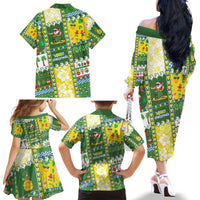 Pitcairn Islands Christmas Family Matching Off The Shoulder Long Sleeve Dress and Hawaiian Shirt Festive Beach Vibes - Polynesian Pride