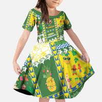 Pitcairn Islands Christmas Family Matching Puletasi and Hawaiian Shirt Festive Beach Vibes LT05 Daughter's Dress Colorful - Polynesian Pride