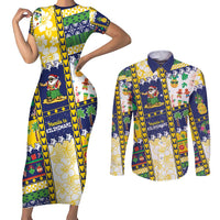 Tokelau Christmas Couples Matching Short Sleeve Bodycon Dress and Long Sleeve Button Shirt Festive Beach Vibes - Polynesian Pride