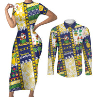 Tokelau Christmas Couples Matching Short Sleeve Bodycon Dress and Long Sleeve Button Shirt Festive Beach Vibes LT05 Colorful - Polynesian Pride
