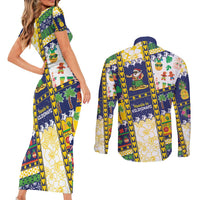 Tokelau Christmas Couples Matching Short Sleeve Bodycon Dress and Long Sleeve Button Shirt Festive Beach Vibes LT05 - Polynesian Pride