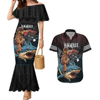 Hawaii Ikaika Couples Matching Mermaid Dress and Hawaiian Shirt Hawaiian Mythic Koa Tribal Warrior