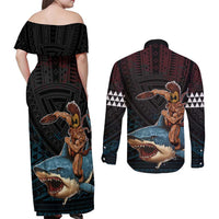 Hawaii Ikaika Couples Matching Off Shoulder Maxi Dress and Long Sleeve Button Shirt Hawaiian Mythic Koa Tribal Warrior LT05 - Polynesian Pride