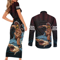 Hawaii Ikaika Couples Matching Short Sleeve Bodycon Dress and Long Sleeve Button Shirt Hawaiian Mythic Koa Tribal Warrior LT05 - Polynesian Pride