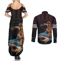 Hawaii Ikaika Couples Matching Summer Maxi Dress and Long Sleeve Button Shirt Hawaiian Mythic Koa Tribal Warrior LT05 - Polynesian Pride