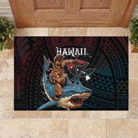Hawaii Ikaika Rubber Doormat Hawaiian Mythic Koa Tribal Warrior LT05 Black - Polynesian Pride