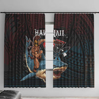 Hawaii Ikaika Window Curtain Hawaiian Mythic Koa Tribal Warrior LT05 With Hooks Black - Polynesian Pride