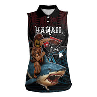 Hawaii Ikaika Women Sleeveless Polo Shirt Hawaiian Mythic Koa Tribal Warrior LT05 Female Black - Polynesian Pride