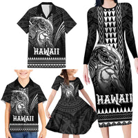 Hawaiian Ikaika Warrior Family Matching Long Sleeve Bodycon Dress and Hawaiian Shirt Tribal Pattern LT05 - Polynesian Pride
