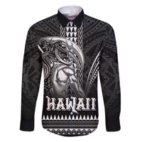Hawaiian Ikaika Warrior Family Matching Off Shoulder Maxi Dress and Hawaiian Shirt Tribal Pattern LT05 Dad's Shirt - Long Sleeve Black - Polynesian Pride