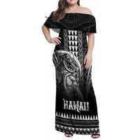 Hawaiian Ikaika Warrior Family Matching Off Shoulder Maxi Dress and Hawaiian Shirt Tribal Pattern LT05 Mom's Dress Black - Polynesian Pride