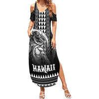 Hawaiian Ikaika Warrior Family Matching Summer Maxi Dress and Hawaiian Shirt Tribal Pattern LT05 Mom's Dress Black - Polynesian Pride