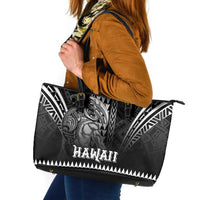 Hawaiian Ikaika Warrior Leather Tote Bag Tribal Pattern LT05 Black - Polynesian Pride