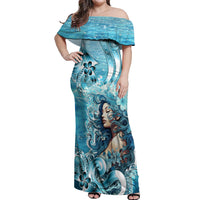 Hawaii Namaka Goddess Of The Sea Off Shoulder Maxi Dress Polynesian Style LT05 Women Turquoise - Polynesian Pride