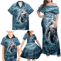 Hawaiian Shark God Kamohoalii Family Matching Off Shoulder Maxi Dress and Hawaiian Shirt Polynesian Style LT05 - Polynesian Pride
