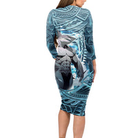 Hawaiian Shark God Kamohoalii Long Sleeve Bodycon Dress Polynesian Style LT05 - Polynesian Pride